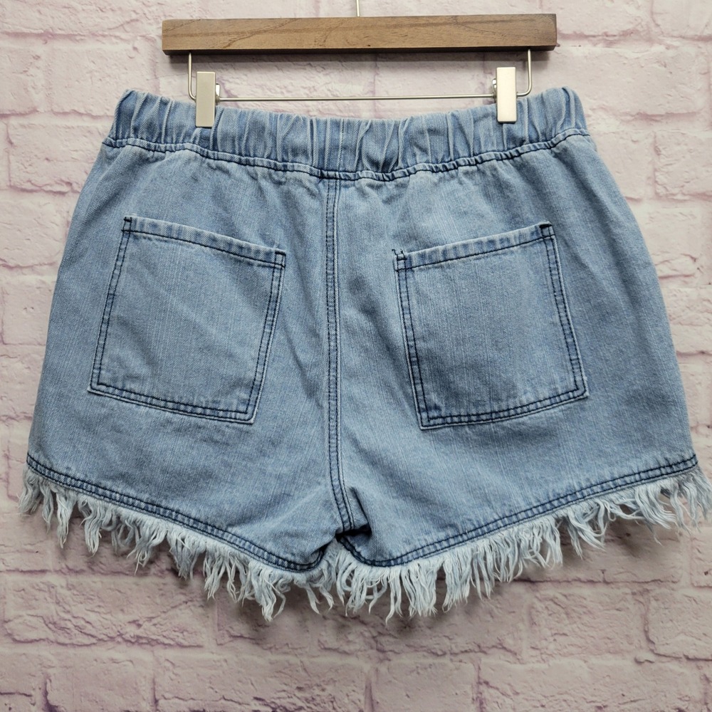 Y2K DT Jeans Denim Fringe Short Shorts Womens 1XL Hippie Frayed Boho‎ Beachwear